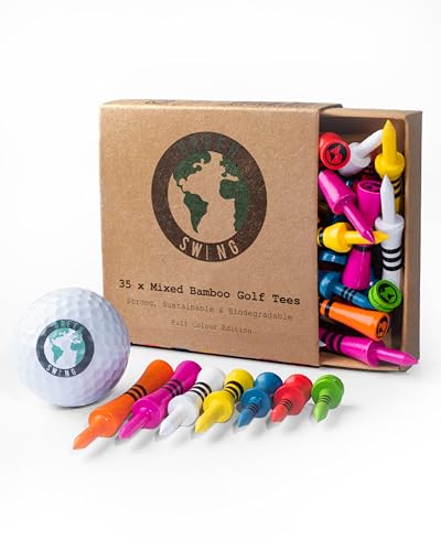 Green Swing Bamboo Golf Tees Mixed Sizes, Full Colour Edition, Mixed: 7 Different Sizes (5 of each)