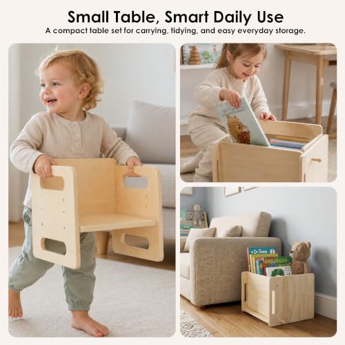 Image of bpmfkid Montessori Weaning Table and Chair Set - Adjustable Design for Toddlers, Ideal for Mealtime, Learning, and Play | Adjustable Wooden Design for Meals, Learning, Play, and Everyday Routines