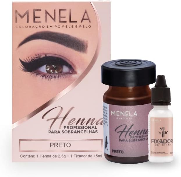 Kit Henna Profesional para Cejas Menela Negro | Henna 2,5 g + Fijador 15 ml | Uso Profesional