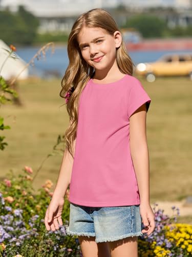 Image of Haloumoning Girls Cap Sleeve T Shirts Kids Summer Crewneck Solid Tops Tees 5-14 Years