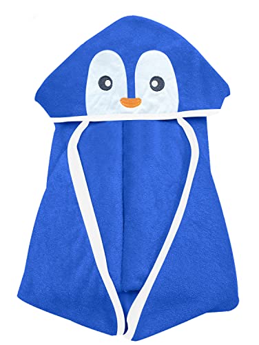 Image of YOYOO Premium Bamboo Baby Bath Towel – Ultra Soft Organic Hypoallergenic Baby Hooded Towels for Babies - Newborn Essential Cute Navy Blue Penguin-Perfect Baby Registry Gifts for Boy Girl