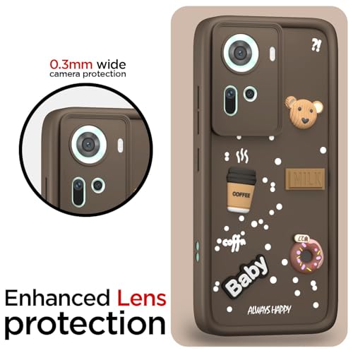 Image of Bintage CASE Cute Fun Taddy Cartoon 3D Ball Bear Milk Cake Coffee Silicon Case Full Body & Camera Protection Back Cover Compatible for Oppo Reno 11 5G - Brown