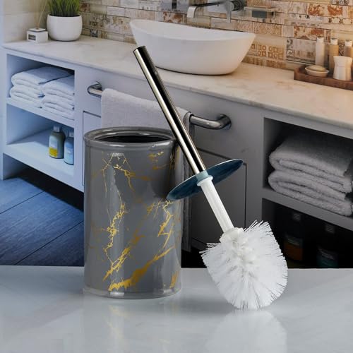 Image of Kookee Ceramic Bathroom Accessories 5 Piece, Modern Bath Set with Liquid handwash Soap Dispenser and Toilet Brush Holder, Luxury Gift Accessory for Home (11055)