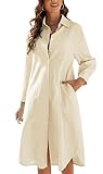 Ladyful Womens Cotton Linen Shirt Dress Button Down Summer Maxi Shirtdress Midi Dress Beige