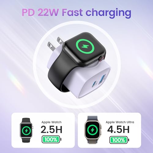 Oplader voor Apple Watch, 3-in-1 20W USB C Oplader PD 3.0 Snellader voor Apple Watch 10/9/8/7/6/Ultra/SE, USB C-oplaadkabel voor iPhone 16/15/15 Pro Max, voor iPad/Airpods, Zwart - Afbeelding 3