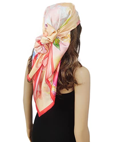 Image of Satin Silk Women's Large Square Floral Fashion Scarf | Soft satin silk neck scarf, head scarf, hair scarf, bandana, wrap, hijab, lightweight fashion accessory