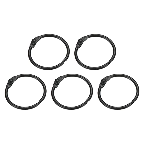 PATIKIL Loose Leaf Binder Rings 1 Inch, 5 Pack Metal Flash Card Book Binding Rings for Key Chain Index Card Scrapbooks, Black