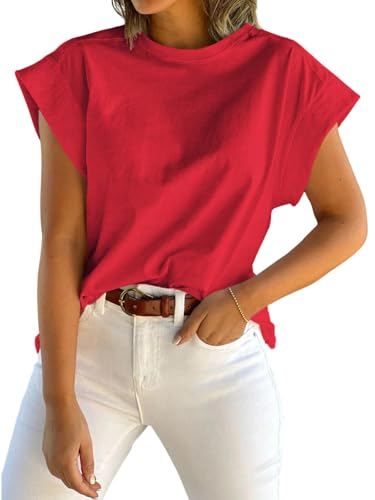 ZDC Women's Cap Sleeve Tank Tops Summer Crew Neck T Shirts Basic Loose Fit Solid Tee