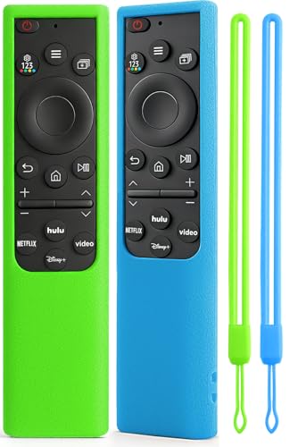 2 Pack Silicone Remote Cover for Samsung Smart TV Remote Glow in The Dark Protective Case Compatible with BN59-01357 BN59-01385 BN59-01265A Remote Anti-Slip Shockproof Sleeve (Glow Green&Glow Blue)