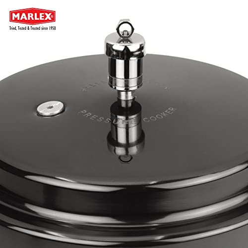 Image of Marlex Maestro Hard Anodized Aluminium Pressure Cooker with Outer Lid - 10 Litres | Black Sturdy Body with Safety Valve | Gas Stove Compatible | ISI Certified | 5-Year Warranty