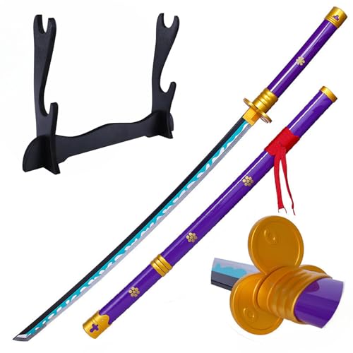 Image of Zoro ENMA Purple Katana /Sword Toy 104cm Live Size - Bamboo Wood Enma Katana 2024 (Stand Included) Perfect for Anime Gift, Cosplay, Merchandise (Stand: Double Layer)