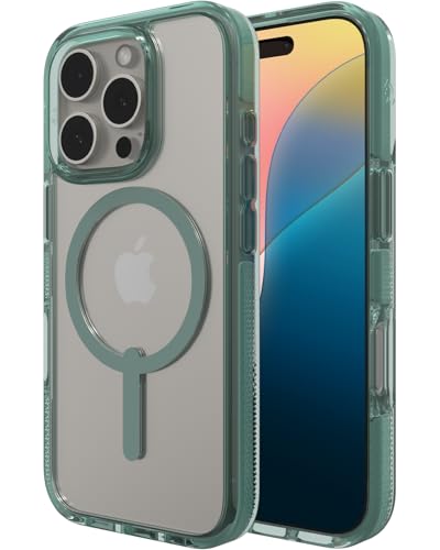 Image of ZAGG Santa Cruz Snap Case for iPhone 16 Pro - MagSafe Compatible, 13ft Military-Grade Drop Protection, Graphene Reinforced, Lightweight, 70% Recycled Content, Clear with Color Accents, Green