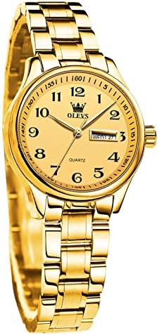 OLEVS Ladies Watches UK Analog Quartz Silver and Gold Watches for Womens Date Day Stainless Steel Waterproof Large Numbers Easy Read Dress Wrist Watches