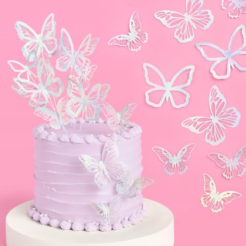 xo, Fetti 3D Butterfly Birthday Cake Topper, Iridescent - 24