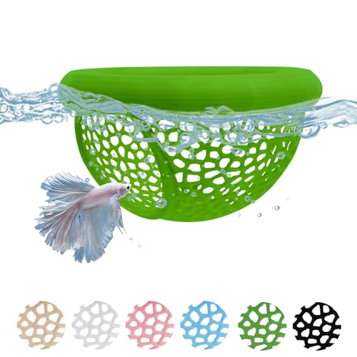 Floating Betta Fish Hammock Cave House for Aquarium, 3D Printed Betta Shrimp Feeder & Hideout Cave Toys, Small Aquarium Feeding Ring Decor, Turtle Fish Tank Decorations Accessories -Pink