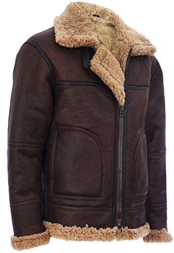 Mens Vintage Brown Ginger B3 Sheepskin Aviator Flying Leather Jacket2