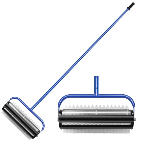 14ft Stainless Steel Lake Weed Roller, Beach Roller Lake Weed Remover, Rid Weeds Roots and Muck Buildup, 4 Aluminum Handles, 6 Preassembled Stainless Steel Blades, Super Easy Assembly, Blue.