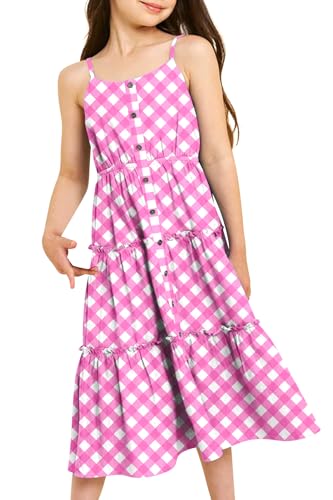 Image of Enlifety Girls Dress Hawaiian Spaghetti Straps Dresses Summer Sundress Size 6 12T