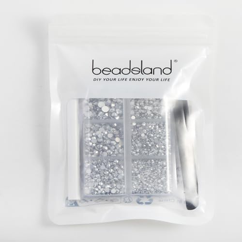 Image of Beadsland 4300pcs Flatback Rhinestones,Silver Rhinestone Nail Gems Round Crystal Rhinestones for Crafts,Mixed 6 Sizes with Picking Tweezers and Wax Pencil Kit, SS6-SS20,Silver Hematite