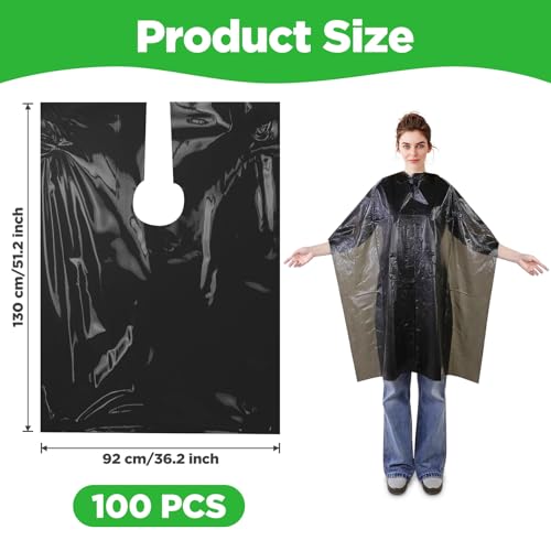 100 Pcs Disposable Capes Hair Salon, 51.2x36.2 Inch Disposable Hair Salon Capes, Waterproof Barber Cape, Single Use Shampoo Hair Cutting Cape Dressing Apron for Barbershop & Salon Hairdressing (Black) - Thumbnail 2