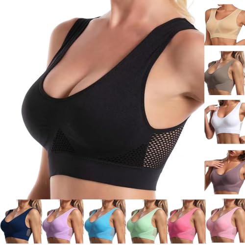 High Support Sports Bras for Women Yoga Bras Strechy Breathable Anti-Sagging Breasts Bra Padded Racerback Wireless Bras Black