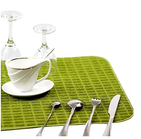 BLUERIDE Dish Drying Mat - High Water Absorbent Dish Utensils Drying Mat,Place Mat, Dining Table Waterproof Wipeable Washable Placemats for Countertop Home Kitchen Protector (1 pcs, Multi Color)