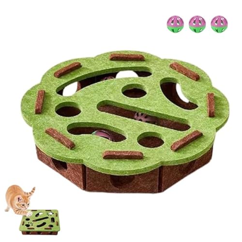 2026 New Cat Scratch Puzzle Enrichment Box, Cat Scratch Puzzle Box with 3 Track Balls, Interactive Felt Maze Toy for Cats Indoor Self Play, Scratching and Hunting Fun (Green flower pattern)