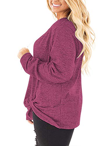 Image of DOLNINE Womens Plus Size Knotted Tops Long Sleeve Tee Shirts Loose Casual Blouse