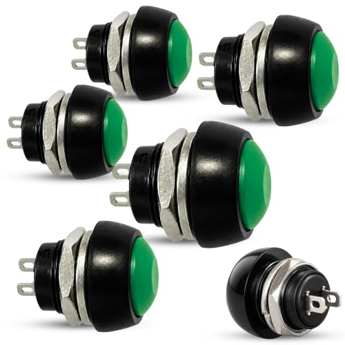 Botón Pulsador Momentáneo, Botón Auto Reinicio, 12V 2A, Verde, 5 Unidades