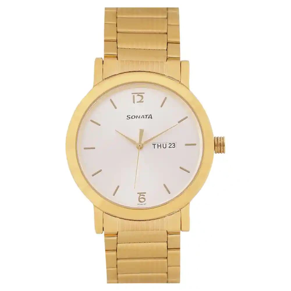 Sonata Quartz Analog with Day and Date White Dial Stainless Steel Strap Watch for Men-NS77108YM02 (B0BS3NGQQT) Amazon Price History, Amazon Price Tracker