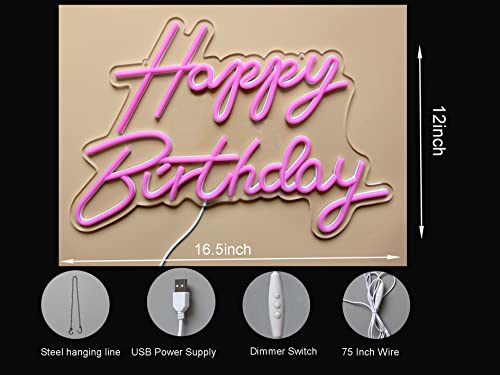 Image of LED Happy Birthday Neon Sign Night Light Birthday Party Decorations Pink USB Operated Decorative for Backdrop Party Bedroom Wall Decor 5v