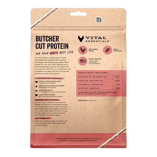 Image of Vital Essentials Freeze Dried Raw Chicken Necks Dog Treats | Single Ingredient | Premium Quality | Grain Free Treats for Dogs, 9 oz Bag