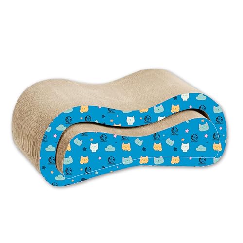 Image of Foodie Puppies 2 in 1 Cat Scratcher Pad with Catnip for Cats & Kittens - (B Shape Scratcher 55 x 23 x 14 cm) | Durable Corrugated Scratching House, Easy to Assemble | Furniture Protection.