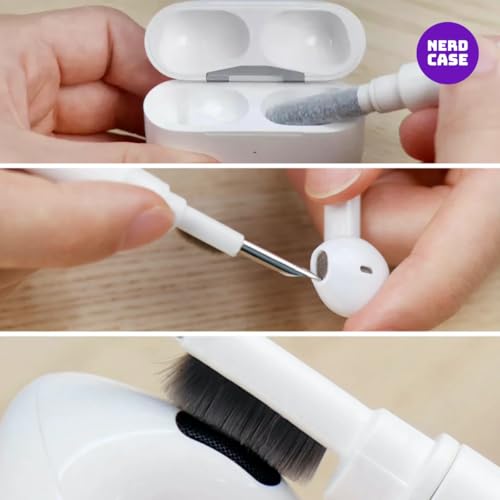 NERDCASE, Limpador de Fones de Ouvido Multifuncional 3 em 1, Preto