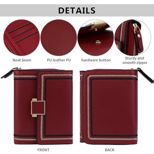 Red Wallet for Women and Ladies Small Cute Leather Coin Purse with Minimalist Design Credit Card Holder and ID Window Kawaii Travel Cash Wallet for Ladies2