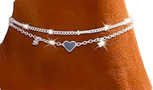 Guidre Silber Fußkettchen für Damen Verstellbare Schmetterling Herz Doppelte Fussketten Strand Fußschmuck Geschenke für Frauen Teenager Mädchen (Inklusive Geschenkbox)