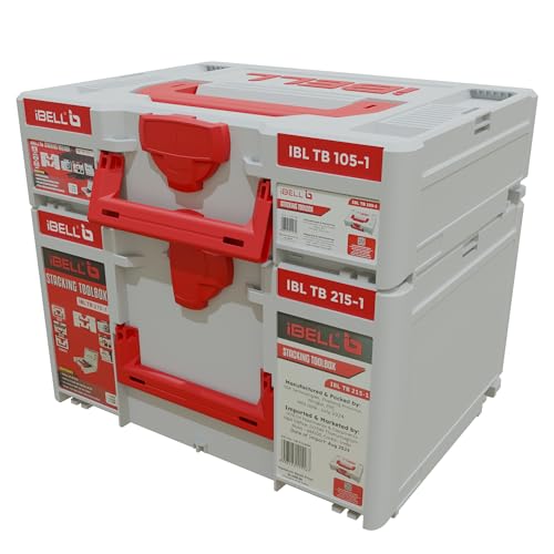 iBELL Dual Size Stackable Tool Storage Boxes - TB215-1 (Large) & TB105-1 (Medium) - Durable PC+ABS