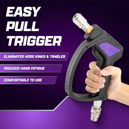 Image of Brug's Pro Swivel Gun V2.0 | Short Pressure Washer Wand | Swivel Pressure Gun | Stainless Steel| Rinsing Nozzle Included | Self-Locking Quick Connect| Light Weight Trigger | Short Pressure (Blue)