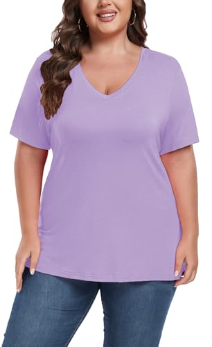 Image of ForHailey Women's Plus Size Short Sleeve Tee Shirt V Neck Basic Ladies Loose Fit T Shirt 1X-5X