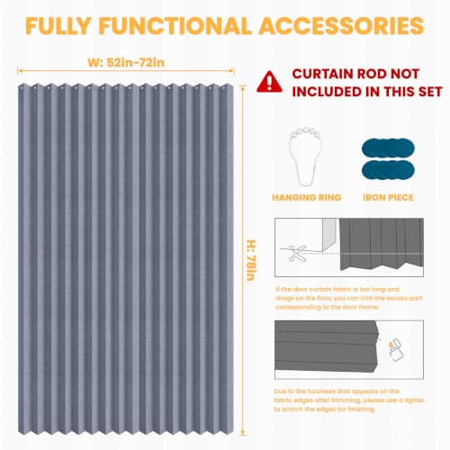 Image of AJAZZ Blackout Magnetic Door Curtain Accordion Doors Interior Closet Door Curtain Invisible Applicable Bedroom Room Living Room Doorway(Dark Blue 72 inch W x 78 inch L 1 Panel