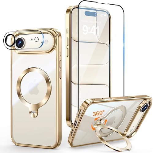 （00:30時点） 【三重保護セット！上品なメタリック光沢】OYR iPhone Air用クリア ケース Magsafe 対応[360°回転CD スタンド・10 万回開閉テスト][メッキバンパー・iPhone専属色][カメラ保護とガラスフィルム付き]ストラップホール付き マグセーフ アイホンエアケース マホケースAir 人気 米軍MIL規格取得・耐衝撃(6.5インチ・ゴールド)