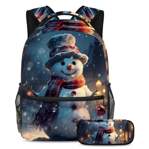 Sac à dos bonhomme de neige de Noël avec trousse pour enfants et ados