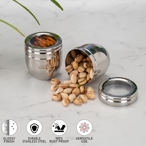 Image of Sumeet Stainless Steel Conical Shape Canisters /Dabba /Storage Containers for Kitchen with See Through Lid, Set of 2 Pcs, 250ml Each, 7cm Dia, Silver