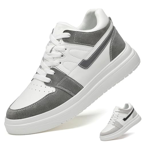 Men's Leather 2.4'' Invisible Height Increasing Fashion Sneakers Lace Up Low top Lightweight Breathable Comfortable Non Slip Hidden Heel Lifting Elevator Platform Sport Walking Shoes