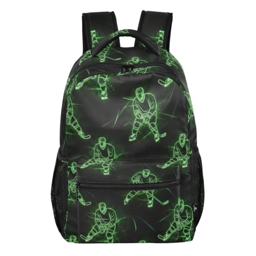 Sac à dos d'écolier léger anti mal de dos motif joueurs de hockey sur glace vert M