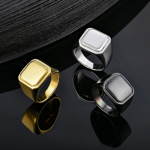 YL Men's Square Signet Rings Titanium Steel High Polished Rings White Gold/Gold/Black Plated Statement Band Wedding Jewelry4