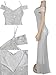 Owzwz Off Shoulder Sequin Evening Gowns for Women Prom, Gala, Wedding Guest & Evening Party/Mermaid Formal Dresses with Side Slit,Sweetheart Neckline (Silver,XXL,WLF01)