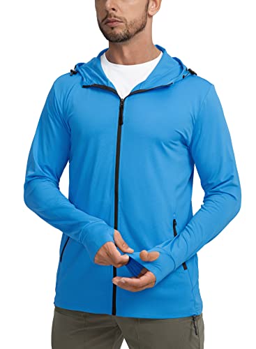 Image of Men's UPF 50+ Light Jacket Full Zip Sun Protection Hoodie Long Sleeve Sun Shirts for Men Hiking Fishing Zip Pockets