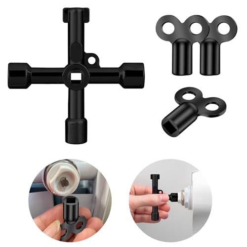 Flintronic Lot de 4 Clés de Purge Radiateur Universelle, Clé de Purge Robuste, Clé de chauffage, Clés Radiateur Compact en Aluminium pour presque tous les...