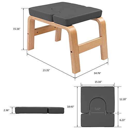 PEXMOR Wood Yoga Headstand Bench Inversion Chair Stand Yoga Chair for Workout, Fitness and Gym (Gray)